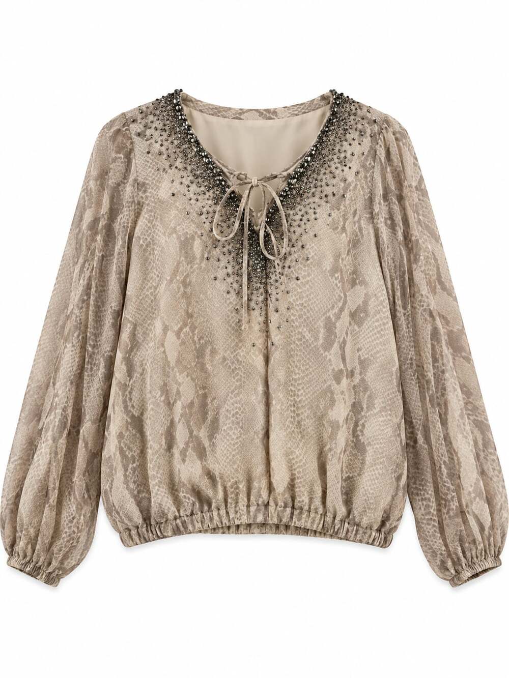 Haute Hippie Silk Blouse Size M Beaded Snakeskin Print (q1)